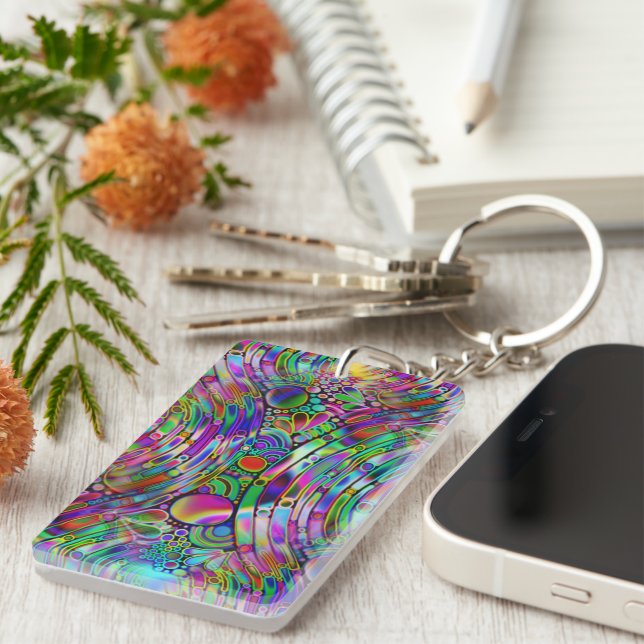 Very colourfully abstract forms art 1 key ring (Front Right)