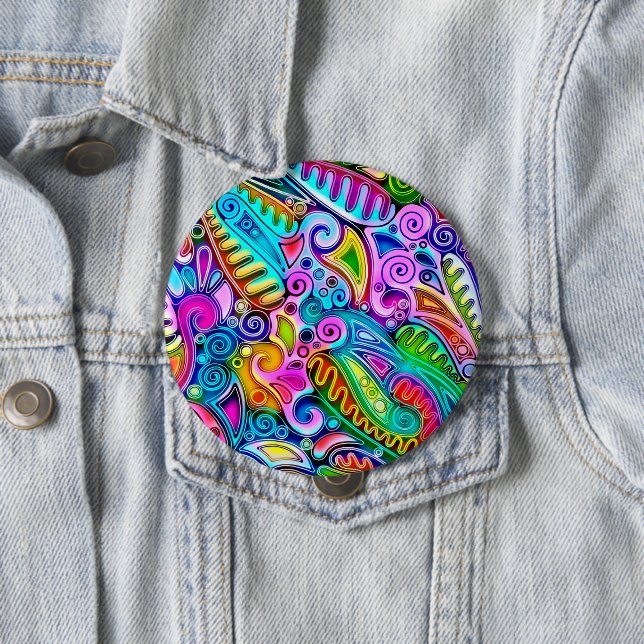 Very colourfully abstract forms art 9 10 cm round badge (In Situ)