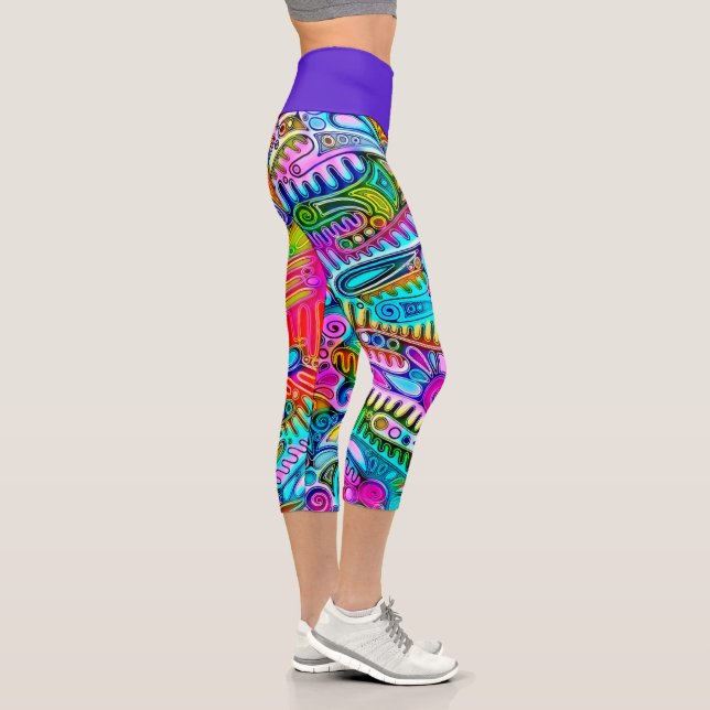 Very colourfully abstract forms art 9 capri leggings (Right)