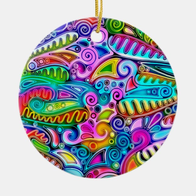 Very colourfully abstract forms art 9 ceramic ornament (Front)
