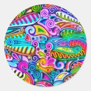 Very colourfully abstract forms art 9 classic round sticker