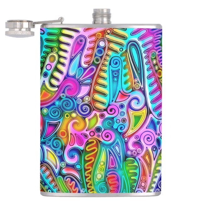 Very colourfully abstract forms art 9 hip flask (Opened)