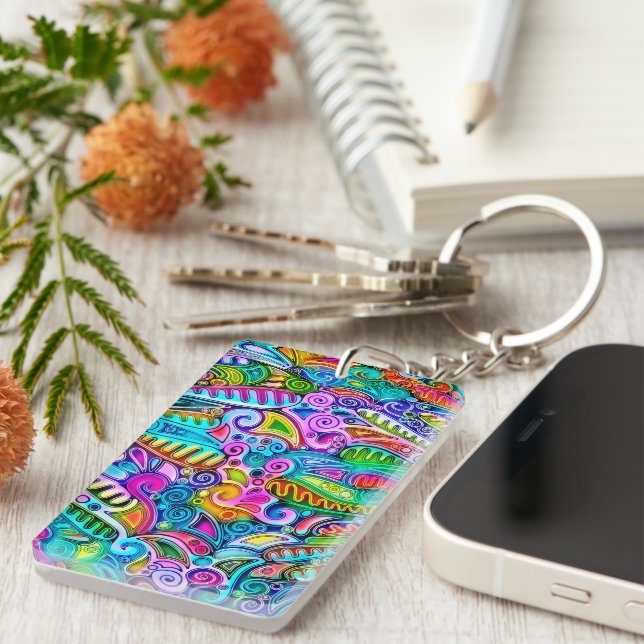 Very colourfully abstract forms art 9 key ring (Front Right)