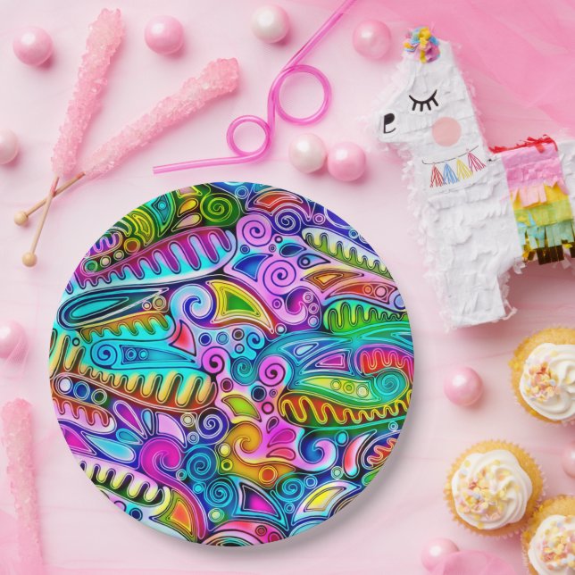 Very colourfully abstract forms art 9 paper plate (Party)