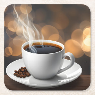 Very Cool AI Generated Cup of Steaming Coffee Square Paper Coaster