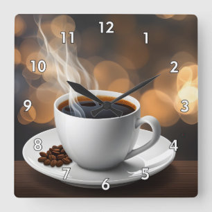 Very Cool AI Generated Cup of Steaming Coffee Square Wall Clock