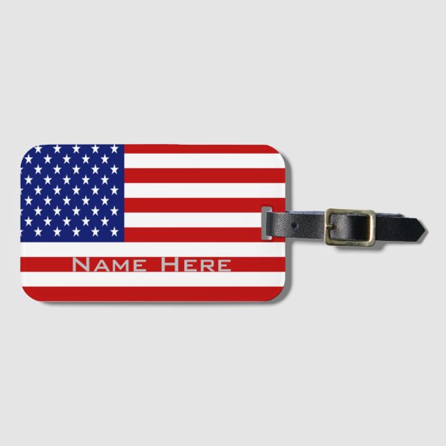 Very Cool American Flag With Monogram Luggage Tag (Front Horizontal)
