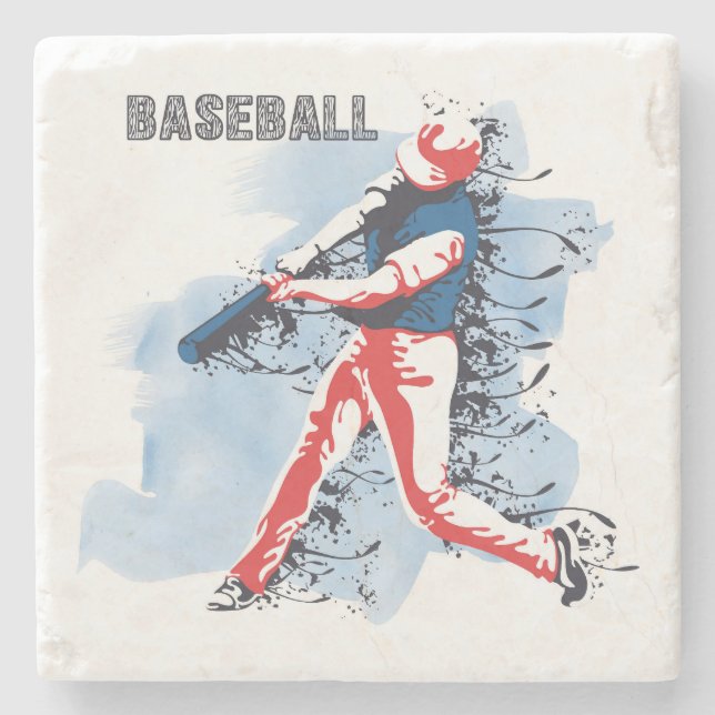 Very Cool and Colourful Baseball Player Swinging Stone Coaster (Front)