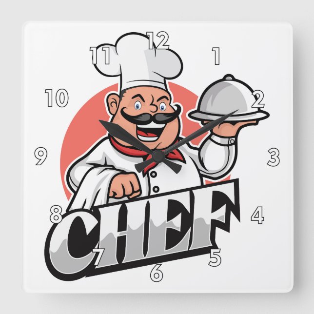Very Cool and Colourful Perfect Chef Square Wall Clock (Front)