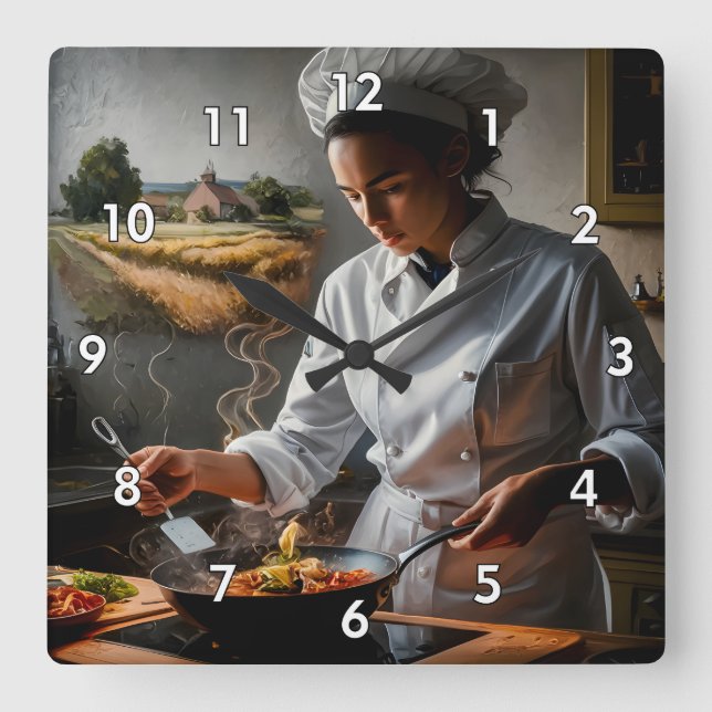 Very Cool and Colourful Perfect Chef Square Wall Clock (Front)