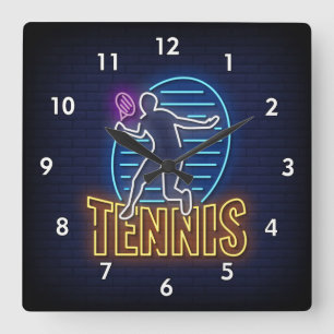 Very Cool and Colourful Simulated Neon Tennis Square Wall Clock