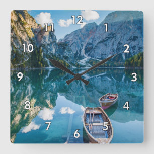 Very Cool Canoes on the Lake with Mountains Square Wall Clock