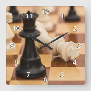 Very Cool Chess Board with Pieces Square Wall Clock