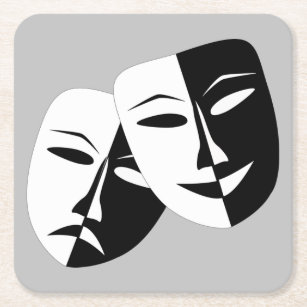 Very Cool Comedy and Tragedy Theatre Masks Square Paper Coaster