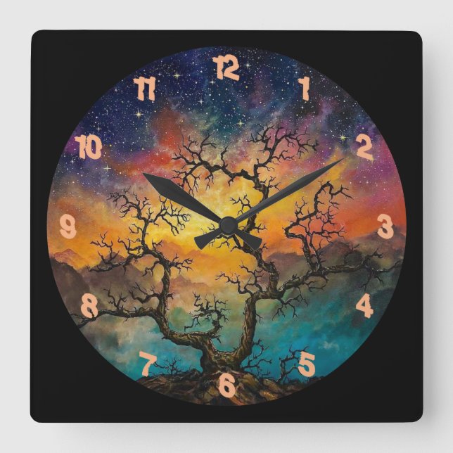 Very Cool Creepy Halloween Tree Square Wall Clock (Front)