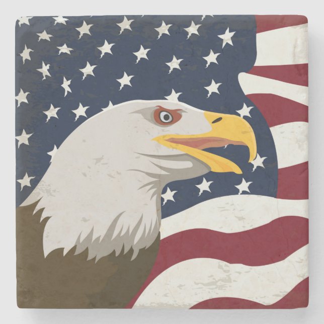 Very Cool Eagle and USA Flag Stone Coaster (Front)