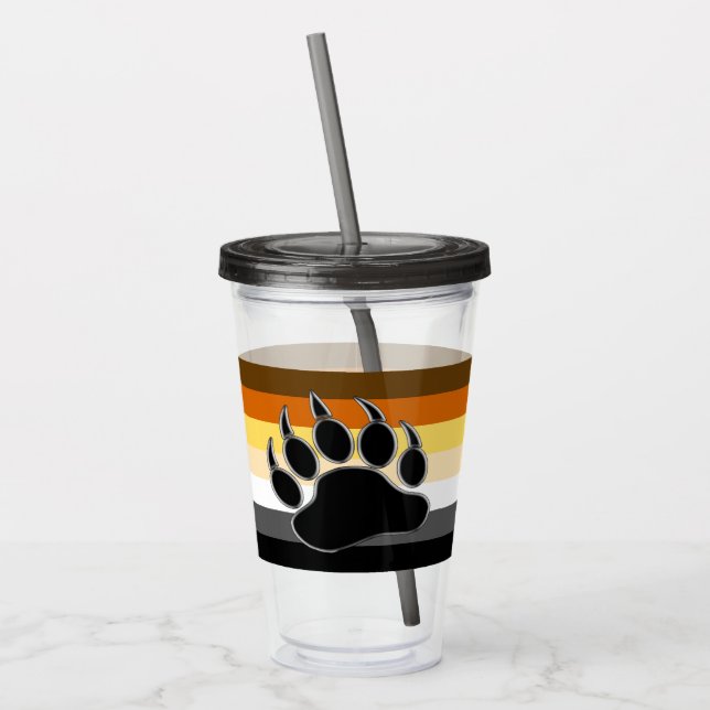 Very Cool Gay Bear Pride Flag Bear Paw Acrylic Tumbler (Left)