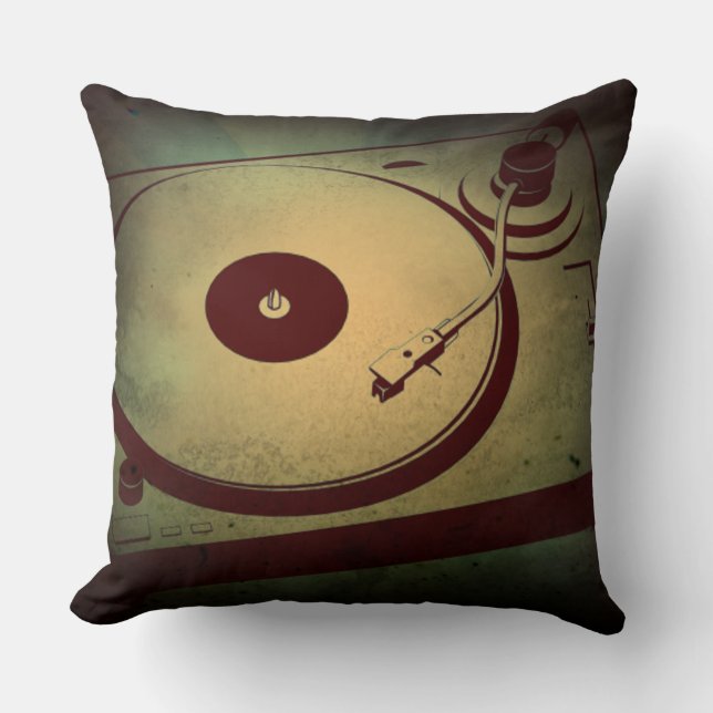 Very Cool Grunge Retro Record Player Turntable Cushion (Front)