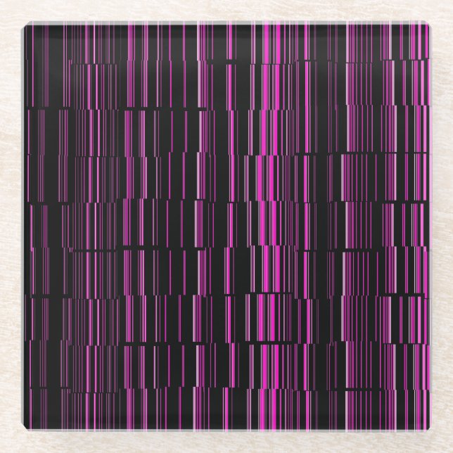 Very Cool Modern Magenta Striped  Glass Coaster (Front)