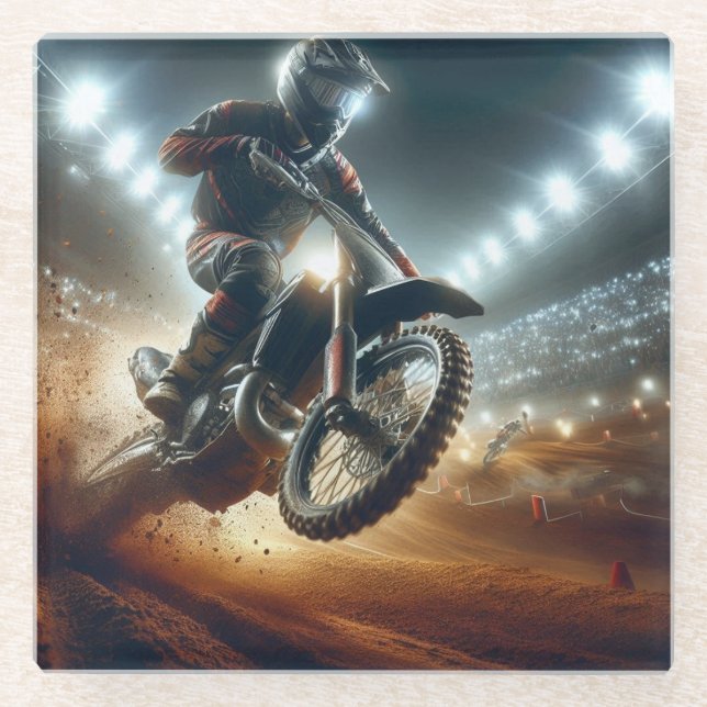 Very Cool MotoCross Competition Digital Rendering Glass Coaster (Front)