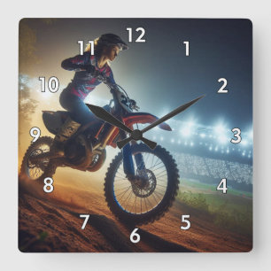 Very Cool MotoCross Competition Digital Rendering Square Wall Clock