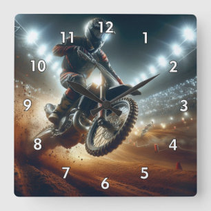 Very Cool MotoCross Competition Digital Rendering Square Wall Clock