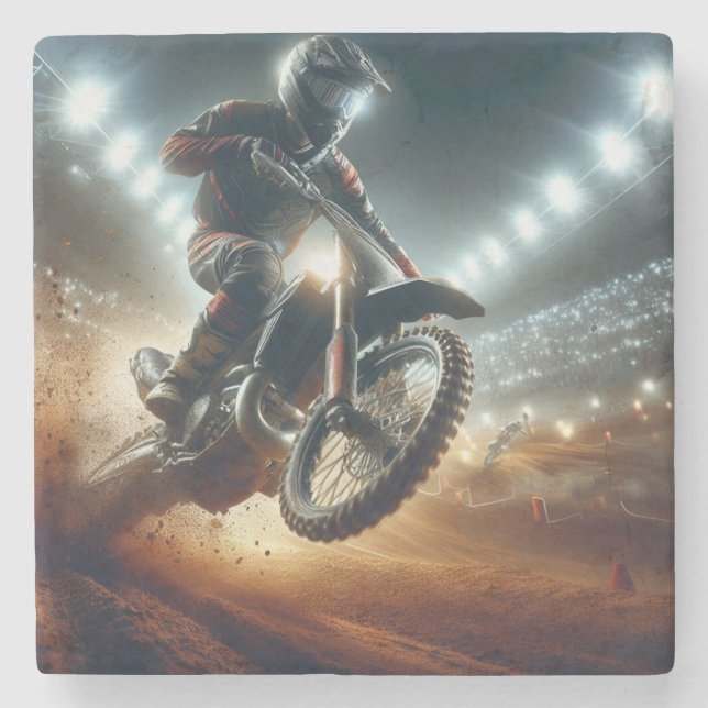 Very Cool MotoCross Competition Digital Rendering Stone Coaster (Front)