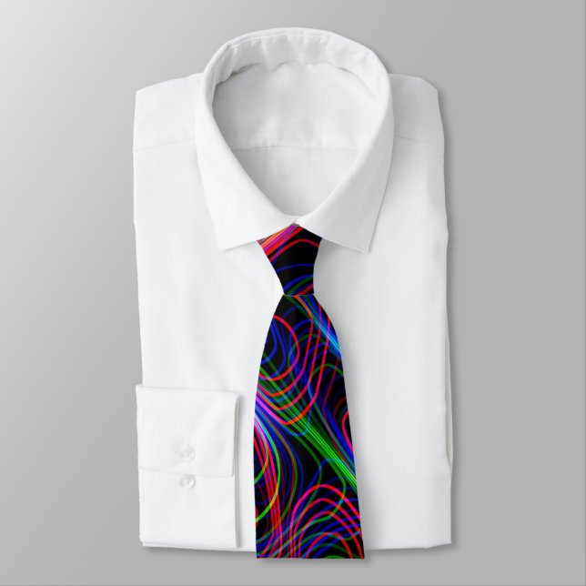 VERY COOL Neon Multicolored Curved Lines Tie (Tied)