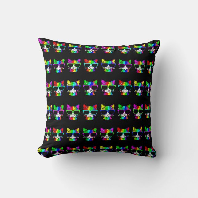 Very Cool Rainbow Cat with Sunglass Pattern  Cushion (Front)