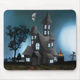 Very Cool Scary Halloween Cartoon House Mouse Pad