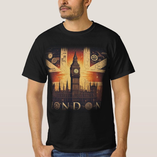 Very cool Union Jack Steampunk Futuristic London T-Shirt (Front)