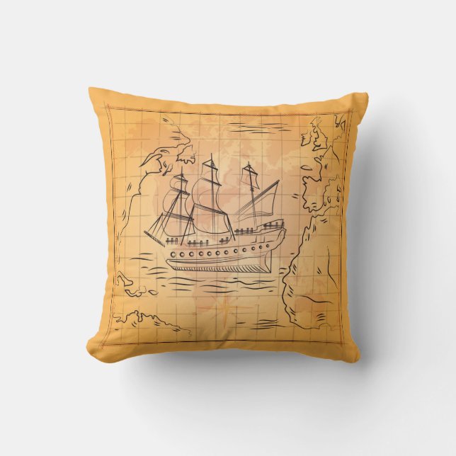 Very Cool Vintage Treasure Map Throw Pillow (Front)