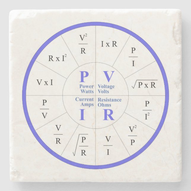 Very Cool Watts, Volts, Amps, & Ohms Formula Stone Coaster (Front)