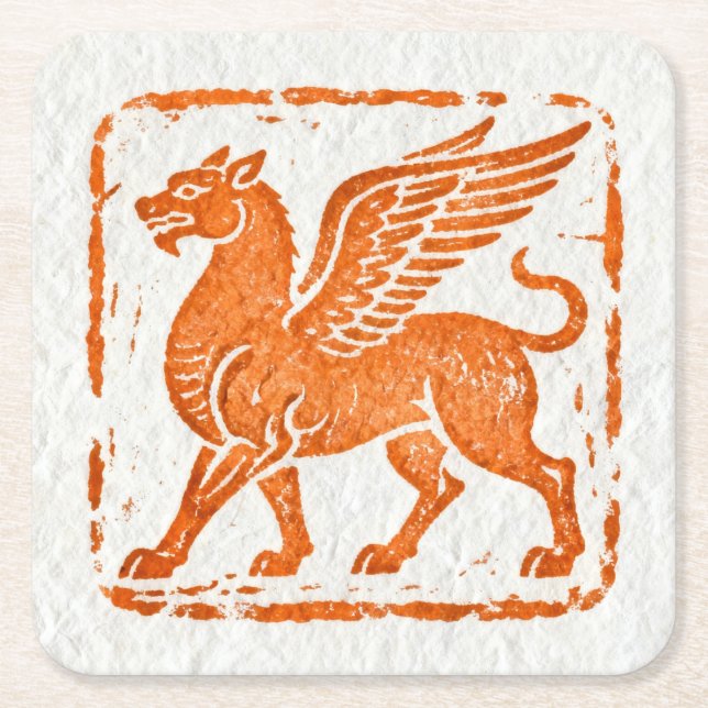 Very Cool Winged Creature Wall Painting Square Paper Coaster (Front)