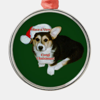 Very Corgi Christmas Gimli Pup Prem. Round Ornamen Metal Ornament