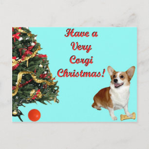 Very Corgi Christmas-SmilingDott Turquoise Postcar Holiday Postcard