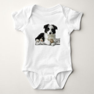 Very Cute Adorable Border Collie Puppy Dog Baby Bodysuit