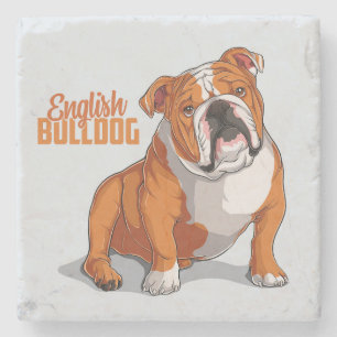 Very Cute and Colourful English Bulldog Sketch Stone Coaster