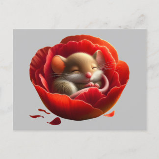Very Cute Baby Mouse Sleeping in the Poppy Postcard