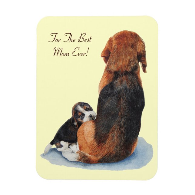 very cute beagle puppy cuddling mum magnet (Vertical)