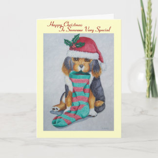 very cute black and brown puppy christmas holiday card