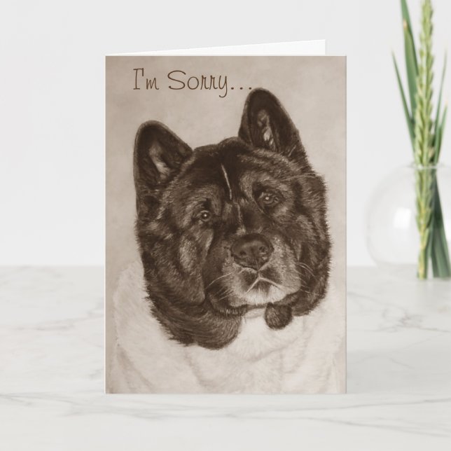 very cute black brindle akita dog sorry card (Front)