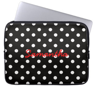 Very Cute Black White Polka Dot Pattern Monogram Laptop Sleeve