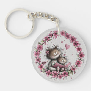 Very Cute Cat Illustration Acrylic Keychain