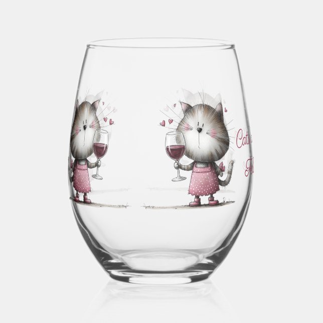 Very Cute Cat with Wine Glass Drinkware  (Front)