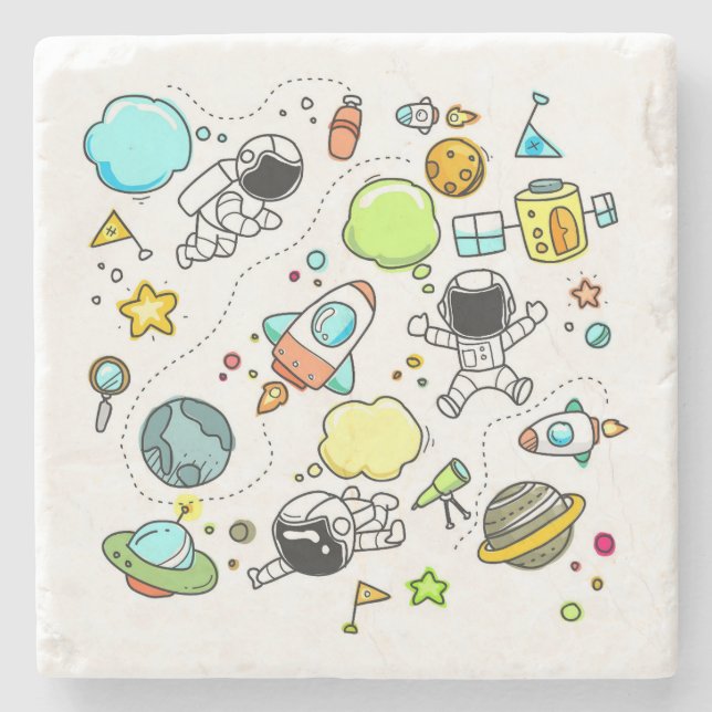 Very Cute Children's Space Doodle Stone Coaster (Front)