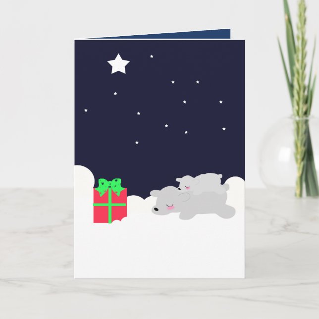 VERY CUTE Christmas Card Polar bears and stars (Front)