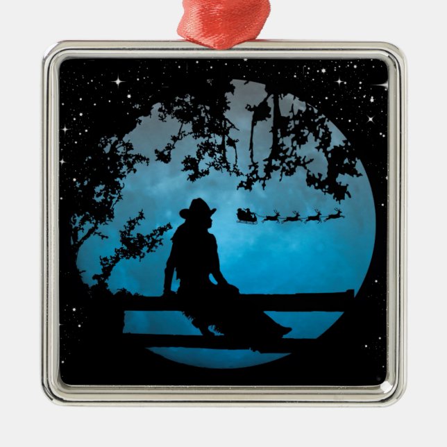 Very Cute Cowgirl and Santa Christmas Ornament (Front)