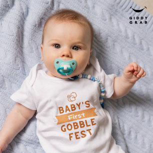 Very Cute First Thanksgiving Holiday Quote  Baby Bodysuit