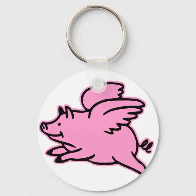 Very Cute Flying Pink Pig Key Ring (Front)